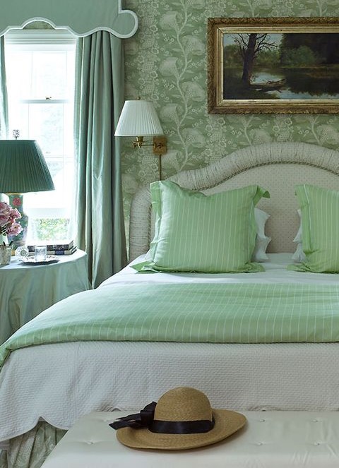 Muted Green coloe bedroom.